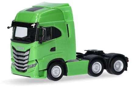 Herpa LKW Modell Iveco S-Way Solozugmaschine 3achs, Miniatur im Maßstab 1:87, Sammlerstück, Made in Germany, Kunststoff, Farbe: gelbgrün