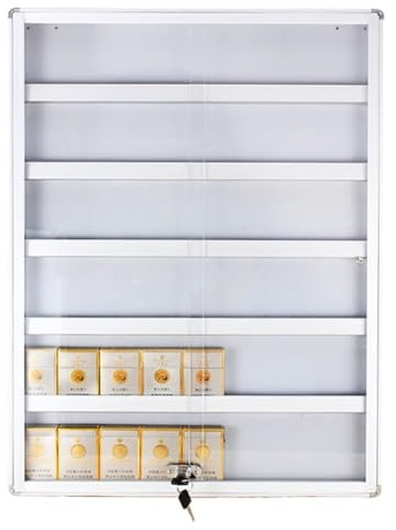 exproyzk Armoire à Cigarettes verrouillable, Présentoir Mural pour Cigarettes, Vitrine à Porte coulissante pour dépanneur (Couleur : Silver, Taille : 80x60x3.8cm)
