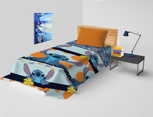 zer0bed Stitch, Disney Tagesdecke für Einzelbett, Nicht gepolstert, für Einzelbett, 170 x 270 cm, 100% Baumwolle, Disney