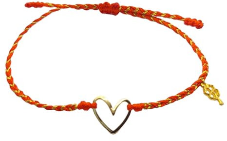 Bracelet Porte Bonheur Femme Bijoux Belle À Tomber, Bracelet Cœur Plaqué Or, Bijoux Trèfle à Quatre Feuilles Pour Femme, Fin Bracelet Bresilien Tresse, Création Française (Rouge orangé, plaqué or)