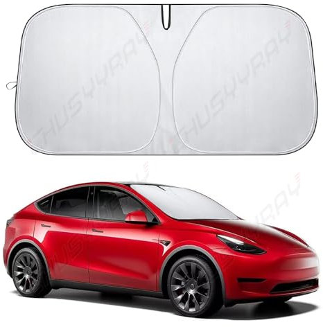 CHUSYYRAY Car Front Windshield Sun Shade Compatbie With Tesla Model 3 / Y/S/X, Foldable Front Window Sun Blocker Car Interior Reflector Sunshade Accessories, 56x37.4 inches, 1 Pcs