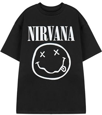 Nirvana Mens T-Shirt | Adults Short Sleeve Graphic Tee in Black | Classic Grunge Distressed Band Logo Print Apparel Top | Vintage Rock Band Merchandise Gift