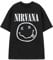 Nirvana Mens T-Shirt | Adults Short Sleeve Graphic Tee in Black | Classic Grunge Distressed Band Logo Print Apparel Top | Vintage Rock Band Merchandise Gift