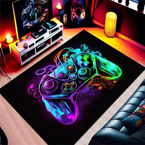PEIHUODAN Area Rugs, Bunte Kühle Moderne Blaue Und Lila Gamer Handle Rugs, Essential Gaming Mats Für Jugendliche, Kinder Visuelle Bunte Teppiche Geeignet Für Gaming Room Bedroom (Colour 3,160x200cm)