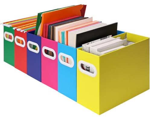 Aosric Collapsible File Organizer Box with Handle – Cardboard Hanging File Folder Storage Crate for Desk, Office, School, or Home – Colorful Portable Filing Box, Document Organizer, Magazine Holder