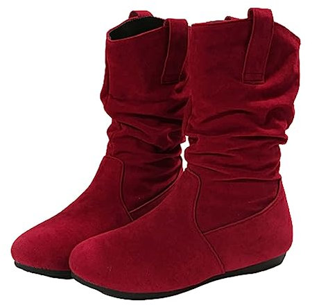 Stivali da donna alla moda in pelle tinta unita fiocco indietro tacco grosso metà stivali alti coscia, Rosso, 39 EU