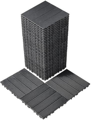 VEVOR Dalles de Terrasse Emboîtables, Lot de 36, Revêtement de Sol Plastique Imperméable, 300 x 300 mm, 33444 c㎡, Utilisation par Tous les Temps, pour Porche, Piscine, Balcon, Arrière-cour, Gris Foncé