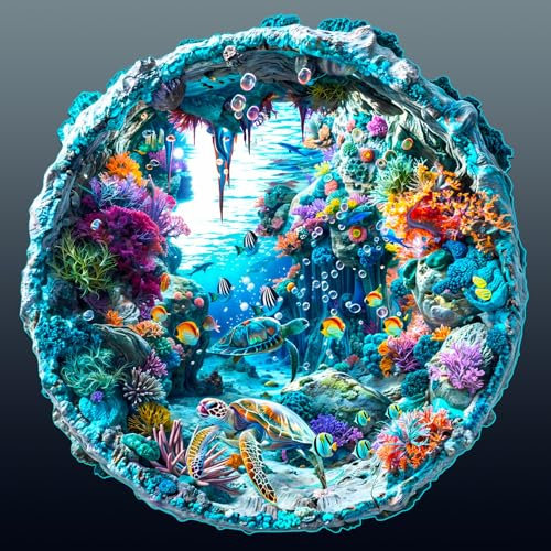 KaayeeWood Holzpuzzle Erwachsene,Holz Puzzle,Einzigartige Wooden Puzzle Mit Box Aus Holz Geburtstagsgeschenk für Erwachsene und Kinder (3D-Meeresboden, L)