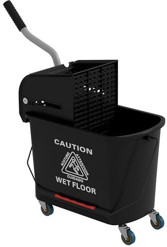 HOMCOM Chariot de Nettoyage Lavage Seau de ménage 20 L avec essoreur et séparateur Eau Sale Propre Noir 60L x 27l x 70,5H cm