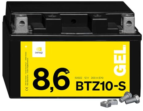 Denagi 50922 GEL BTZ10-S Motorradbatterie 12V 8,6Ah, Ersetzt YTZ10-S, wartungsfrei versiegelt vorgeladen