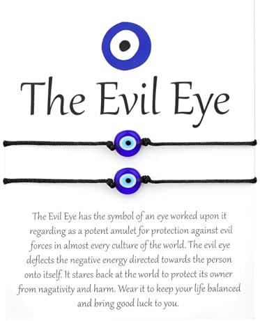 HABNI 2 Pcs Bracelet Oeil Mauvais Porte-Bonheur En Corde Noire Réglable Fait À La Main Pour Les Couples Amis Famille Hommes Femmes Filles