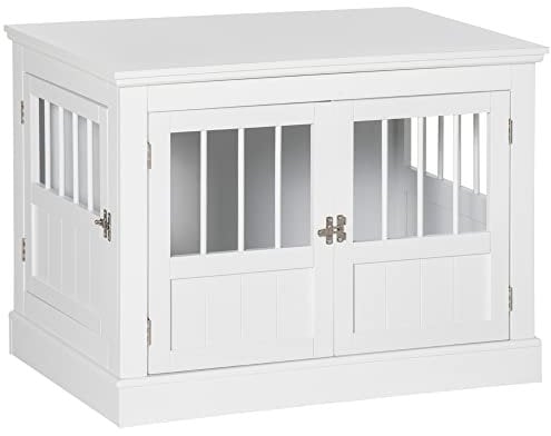 PawHut Hundekäfig, Möbel mit 3 Türen Hundehütte Hundebox für Zuhause Indoor, für kleine Hunde bis zu 10 kg, Hundehaus 78 x 53 x 59,3 cm, Weiß