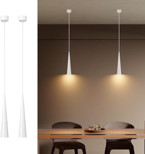 K-Bright 2 Stück pendelleuchte Kegelförmig, Hängelampe LED mit 5W GU10 Leuchtmittel, Hängeleuchte Höhenverstellbar Pendellampe für Küche Nachttisch Esstisch Wohnzimmer, Warmweiß 3000K, Weiß