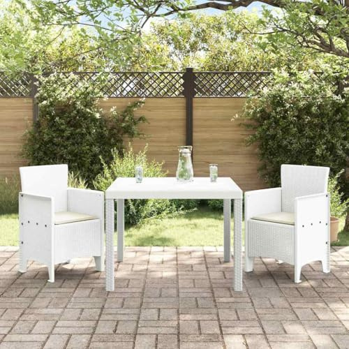 QJBSAVVA Gartenmöbel 3-teilig Gartengarnitur Weiß 100x100x73 cm Poly-Rattan Balkonset mit Tisch & 2 Stühlen Modernes Design Robust und Langlebig für Terrasse Balkon Garten