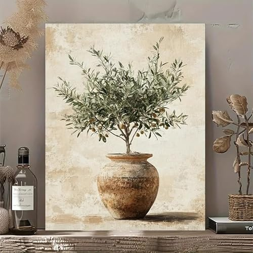 GOSRD Chic Olive Tree in Vase Canvas Prints Art Wall Decor for Living Room Bedroom Office & More Home interior Decoration(50x70CM/Frameless)