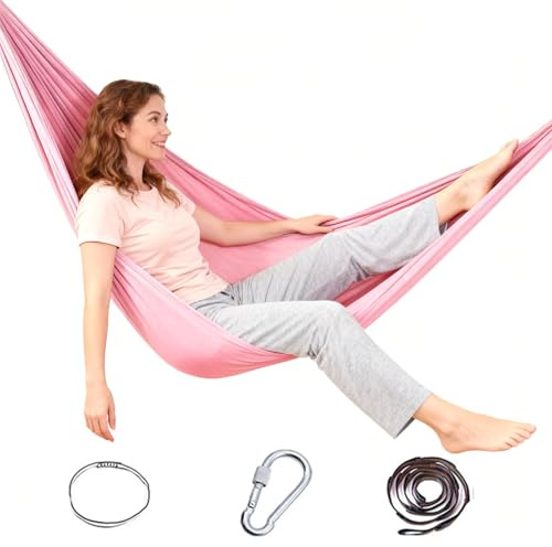 Hamaca y columpio de yoga aéreo de 1,5 m x 2,8 m para principiantes, de nailon rosa