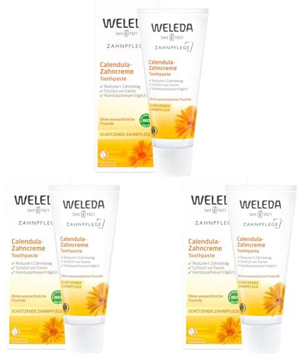 WELEDA Bio Calendula Zahnpasta - fluoridfreie Naturkosmetik Zahncreme zur natürlichen Zahnpflege. Sanfte Zahnreinigung kräftigt das Zahnfleisch, beugt Karies vor & entfernt Zahnbelag (vegan / 75ml)
