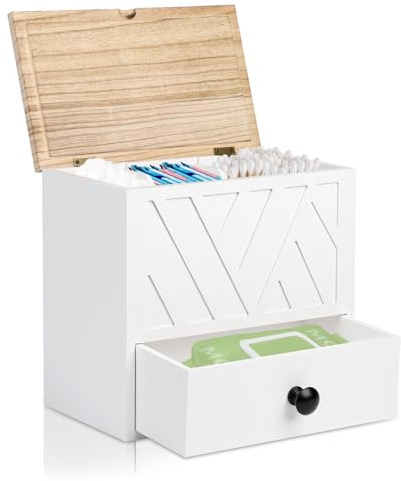mumisuto Binden Aufbewahrung Badezimmer,3 Fächer Tamponhalter mit Schubladen und Deckel,Vielseitige Tampon Aufbewahrungsbox Femininer Produkt-Organizer,Holz Aufbewahrungsbox Hygieneartikel (Weiß)