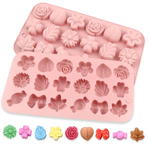 HMCEY 2 Stück Schokoladenform Silikonform 18 Fächer,Pralinenform Bonbon,Chocolate Mold,Backformen für Gummibärchen Selber Machen,Silikonformen Gießrormen Kerzen für Eiswürfel, Dessert, Seifen - Rosa