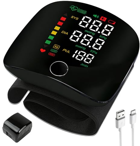 Wearable Wrist Blood Pressure Monitor with Dual User Memory, BP Monitor with Automatic Voice Broadcast, PHD Digital Blood Pressure Machine, LED Display, Heart Rate Tracking Easy-to-Use for Home Senior