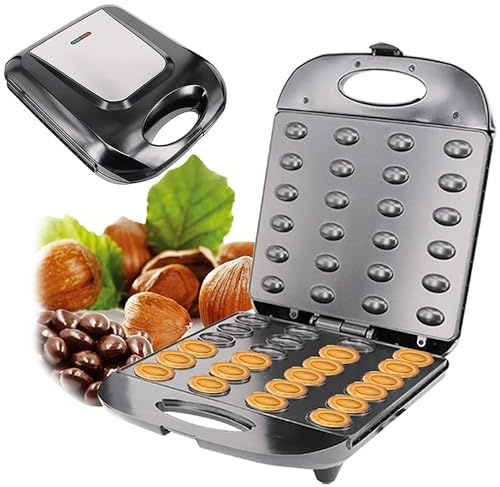 Biscottiera elettrica da 1400 W, riscaldamento su entrambi i lati, con rivestimento antiaderente e spia luminosa, ideale per biscotti fatti in casa e frutta secca