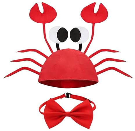 Krabben Hut Krabben Mütze mit Rot Fliege,Kopfbedeckung für Halloween Meerestiere Kostüm Zubehör, Kostüm Zubehör Set für Halloween Ostern Party Dekoration
