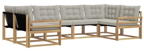 vidaXL Outdoor-Sofagarnitur mit Kissen 6 pcs Weiß und Hellgrau, Garten-Sofa, modernes Outdoor-Sitzset, strapazierfähige Terrassenmöbel, gemütliche Lounge für Dein Wohnzimmer