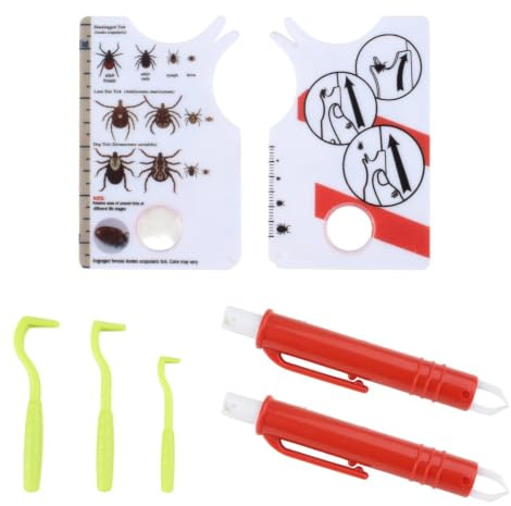 Lot de 7 Carte De Retrait De Tiques Loupe -avec Crochet Et Tire-Tiques | Tire-Tique pour Humains, Chiens, Chats et Animaux domestiques, Nettoyage Rapide des Tiques