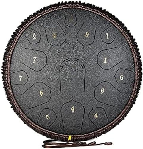15 Tone Steel Drums D Key Steel Tongue Drum 14 Inch Give Away Drum Rack, Thick Carbon Steel Material For Meditation, Yoga, Show And Zen, Hammer Black