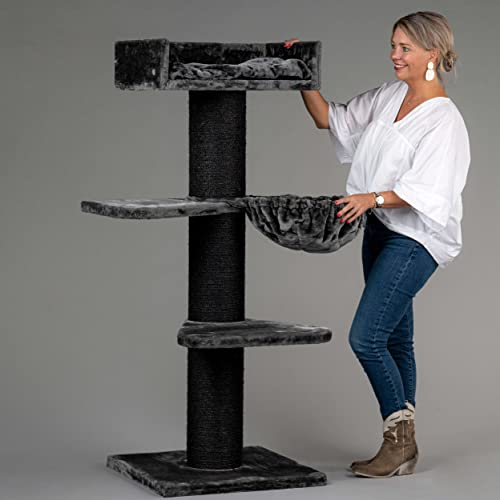 RHRQuality Cat Tree for Large Cats - Royalty Plus – 158 cm High – With Extra Thick 20 cm Sisal Posts – Blackline Dark Gray