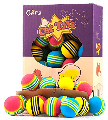 Chiwava 4,2 cm Schaum Katzenspielzeug Ball Regenbogen Farbe Bälle Kätzchen Aktivität Chase Spielen Mix Farbe (Assorted Farbe 45PCS)