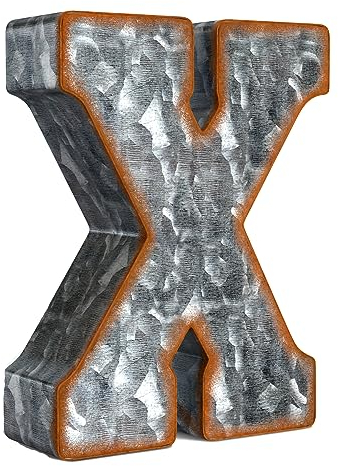 CraftyCrocodile Verzinkte Metall-Buchstaben für Wanddekoration, 3D-Buchstabe X zum Aufhängen und freistehend, dekorative rustikale Alphabet-Buchstaben für Wohnzimmer, Schlafzimmer, Küche, 17,8 cm