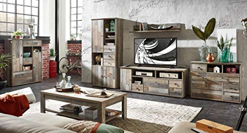 Froschkönig24 Wohnzimmer Komplettset Bonanza Wohnkombination Set Wohnwand Driftwood Nachbildung