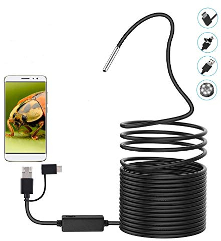 Akozon Endoscopio USB 3 in 1 Endoscopio Ispezione Telecamera 20 Meter Snake USB Cavo 1280 * 720 IP67 6 Luce Led Regolabile per Smartphone Android Tablet PC
