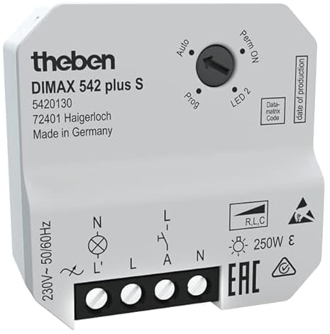 Theben 5420130 DIMAX 542 plus S I Unterputz I Universaldimmer I mit automatischer Lasterkennung I Dimmschalter I Dimmer I Dimmen und Schalten von LEDs I 230 V