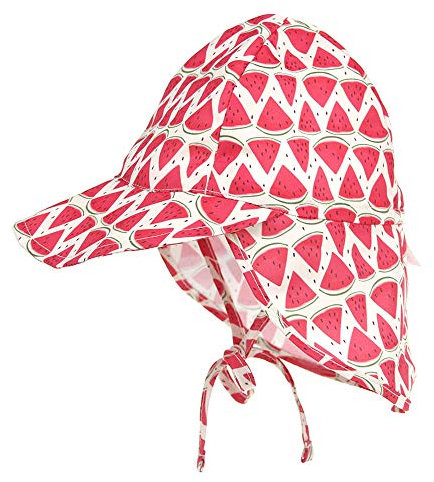 LACOFIA Baby Sonnenhut mit Bindebändern und Nackenschutz Kinder Strand Mützen Kleinkind Sommer Visier Cap Wassermelone 2-5 Jahre
