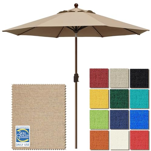 EliteShade USA 10-Year-Non-Fading 9Ft Market Patio Umbrella, UPF 50+ UV Protection Performance Sun Umbrella, Heavy Duty Commercial Grade Outdoor Table Umbrella with Crank & Tilt, Windproof Vented Top for Garden, Pool, Deck and Outdoor Playsets,Heather Beige
