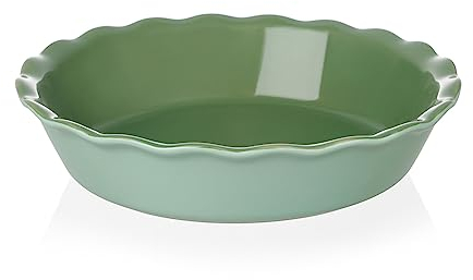 SWEEJAR Keramik Kuchenform zum Backen, 10 Zoll Runde Backform für Abendessen, Antihaft-Tortenplatte mit weichem Wellenrand für Apfelkuchen, Kürbiskuchen, Topfkuchen (Grün)