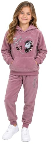 Girls Fashion Mädchen Nicki Sweatanzug, Freizeitset, Kapuzen Pullover + Jogginghose in Rosa, Gr. 104, MF626.4
