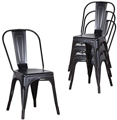 EGOONM Juego de 4 Sillas de Metal Apilables de Metal Estilo Vintage Industrial; Sillas de Comedor, Sillas de Estilo Industrial, Vintage sillas de Restaurante (Negro)