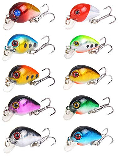 Lot de 10 mini appâts de pêche 3 cm/1,6 g Simulation plastique Leurres de pêche gras, faux leurres durs pour pêche en mer, eau douce