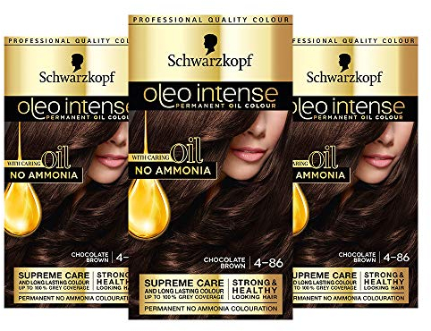 Schwarzkopf Oleo - Tinte para el cabello castaño intenso, aceite permanente, sin amoníaco, cubre grises, 4-86 marrón chocolate (paquete de 3)