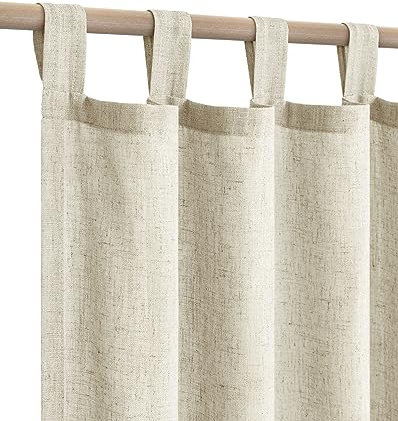Leinen-Vorhänge für Wohnzimmer, 2 Paneele, Schlaufen, Lichtfilterung, Baumwolle, strukturiert, beige, Outdoor-Vorhang für Schiebetür, Terrasse, französische Landdekoration, Hellbraun, 132 x 274 cm