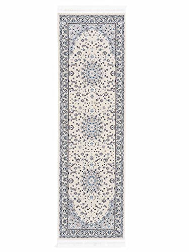 carpetfine Orientteppich Nain Diane Beige 80x300 cm Läufer | Tradtioneller Teppich für Schlaf- und Wohnzimmer