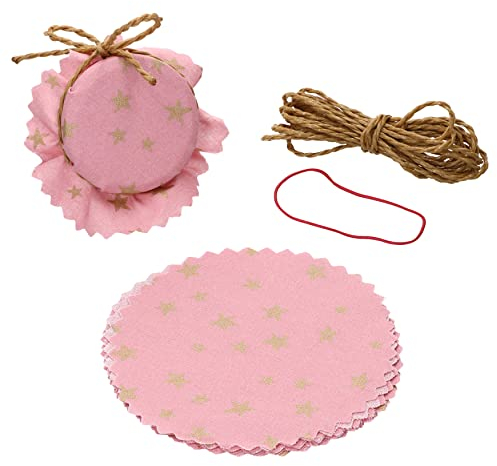 MamboCat 10er Marmeladendeckchen rosa goldene Sterne Ø 14 cm + 1 Fixiergummi + 4 m Schnur I passend für Einmachgläser bis max. Ø 7 cm I Einmachgläser I Geschenkverpackung I Stoffdeckchen