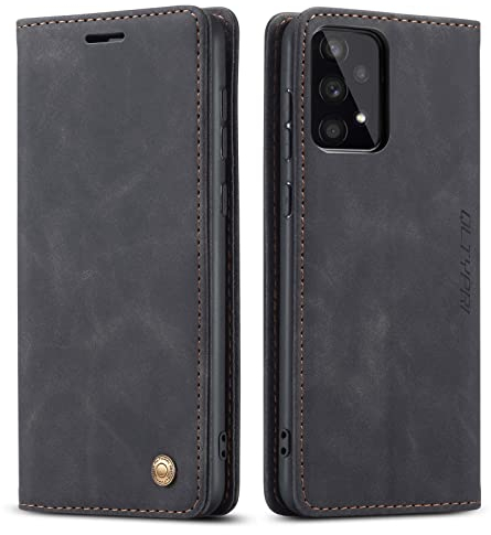 QLTYPRI Hülle für Samsung Galaxy A32 5G, Vintage Dünne Handyhülle mit Kartenfach Geld Slot Ständer PU Ledertasche TPU Bumper Wallet Case Flip Schutzhülle Kompatibel mit Samsung Galaxy A32 - Schwarz