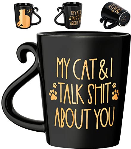 Katzen-Kaffeetasse für Katzenliebhaber – Katzenmutter Geburtstagsgeschenke für Frauen – verrückte Katze Dame Tasse Geschenk für Mutter, Kollegen – My Cat & I Talk About You – 2-seitig, 340 ml