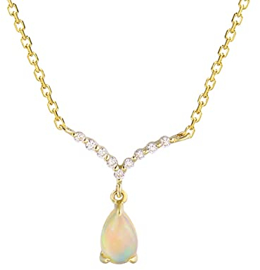 Epinki Echtgold Schmuck Halskette Gold 18 Karat 750, Tropfen Anhänger mit Opal (Bunt, Tropfenschliff) 18K Gold Kette Frau Geschenk Diamant für Damen, Gold, 45cm