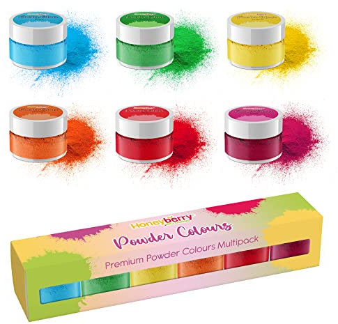 Edible Powder Colours Multipack (6 x 3.5g Jar) - Natural Food Grade Colouring Powders for Cooking, Baking, Icing and Cake Decorating - High Strength Food Colouring Dust for Vibrant Results (Rainbow)