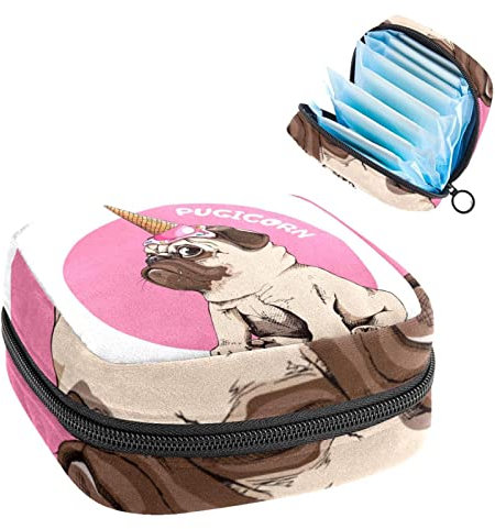 Tragbare Tasche für Damenbinden mit Mops, Mops, Mughorn, Hunde, Tampon-Aufbewahrungstasche, Mehrfarbig, 4.7x6.6x6.6 in/12x17x17 cm